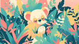 Sleepy koala and tropical foliage design file showing full pattern detail