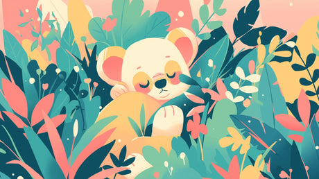 Sleepy koala and tropical foliage design file showing full pattern detail