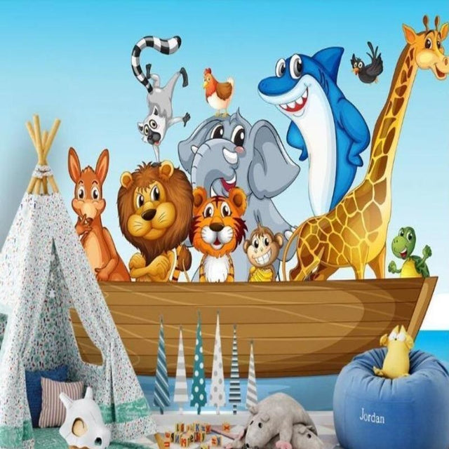 Tropical Giraffe Wallpaper creating a magical atmosphere in a bright nursery with natural light