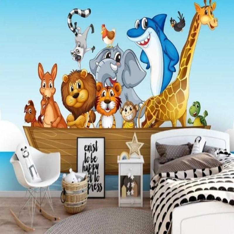 Jungle Animals Wallpaper bringing warmth to a modern playroom with reading nook