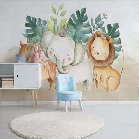 Watercolor Safari Animals design file showing full pattern with monstera leaves and gentle jungle creatures