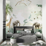 Safari Mural detail view in baby room with crib and mobile