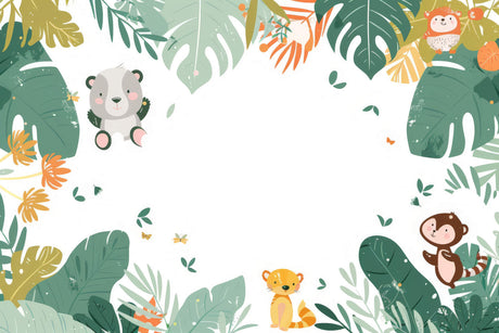 Design file showing full jungle pattern with panda and monkey characters among tropical leaves