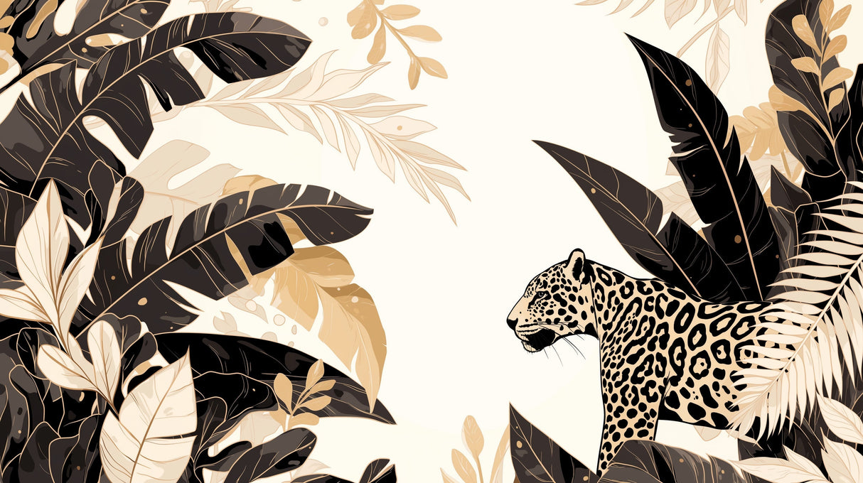Black and Gold Leopard Wallpaper design file showing detailed jungle pattern with palm leaves
