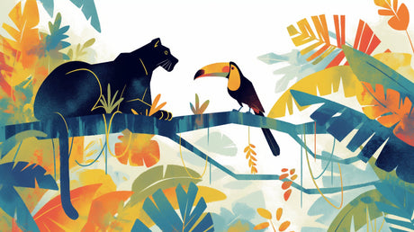 Black panther jungle wallpaper mural displayed in a modern living room, showing the dramatic effect of the tropical design