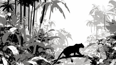 Black Panther silhouette design file showing detailed tropical forest pattern in monochrome tones
