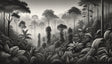 Black and white jungle mural wallpaper creating depth in modern living room setting