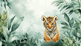 Baby tiger and tropical leaves design file showing intricate watercolor details and pattern layout