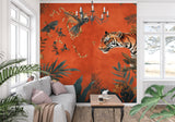 Tropical paradise mural featuring tiger in an elegant entryway setting