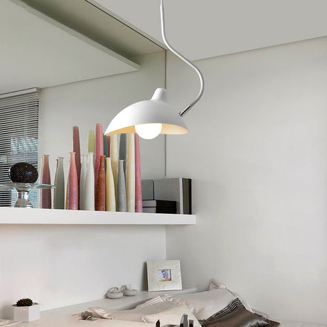 Modern Metal Pendant Light  Curved Neck Black Dome Shade - Product detail 4