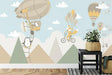 Kids Adventure Wallpaper with flying animals in a bright nursery, creating a playful atmosphere with hot air balloons