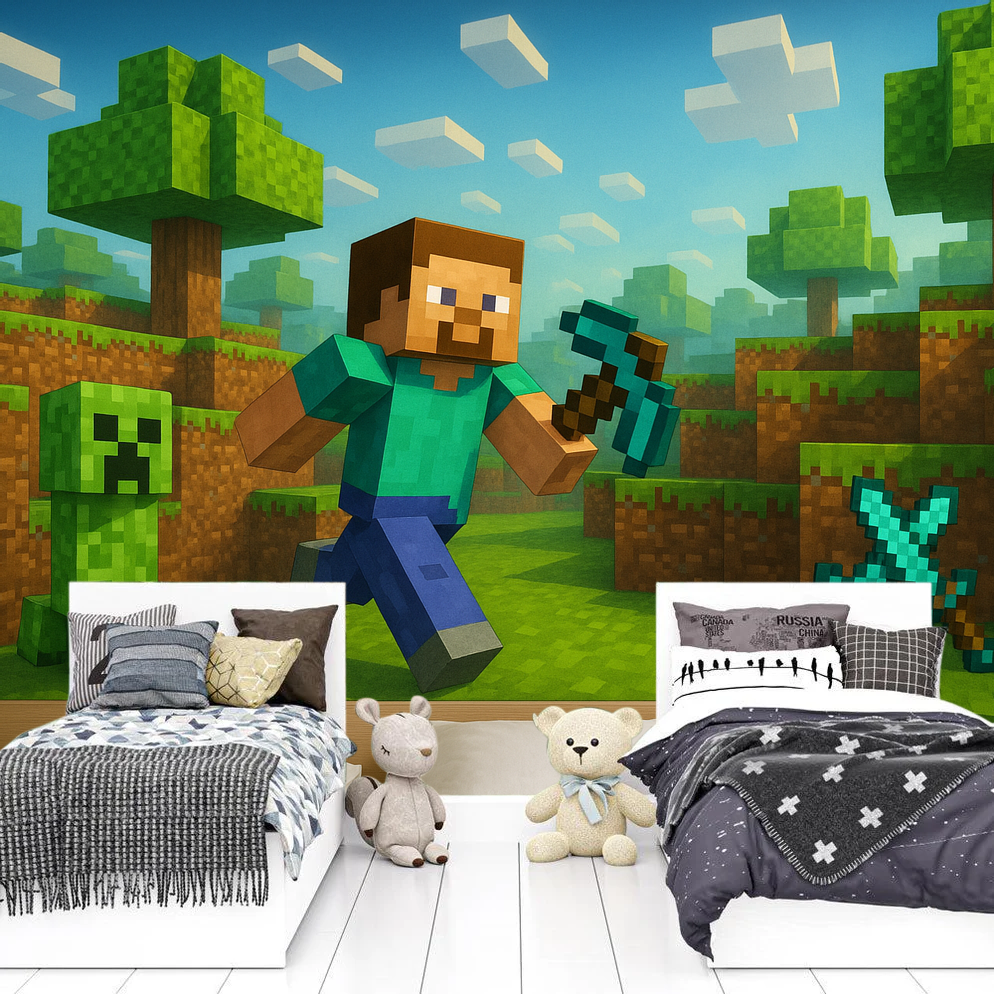 Minecraft Mural Wallpaper  Classic Adventure World - Premium wallpaper design showcase