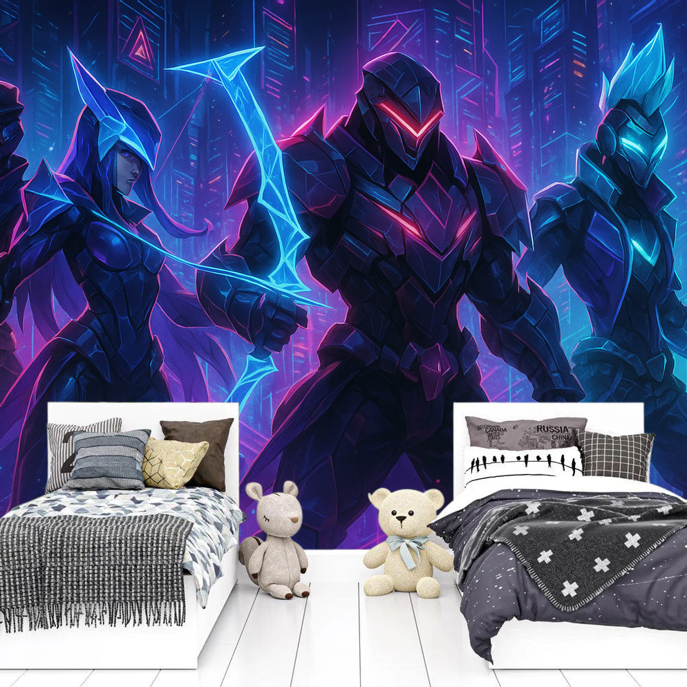 League Of Legends Gamer Mural Wallpaper  Cyberpunk Project Future - Detailed wallpaper pattern view