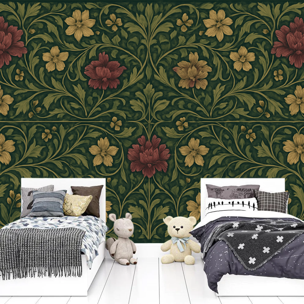 William Morris Vintage Mural Wallpaper  Classic Botanical Symphony Bedroom - Wallpaper design detail 4