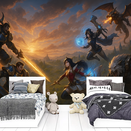 League Of Legends Gamer Mural Bedroom  Epic League Champions Battle - Premium wallpaper design showcase