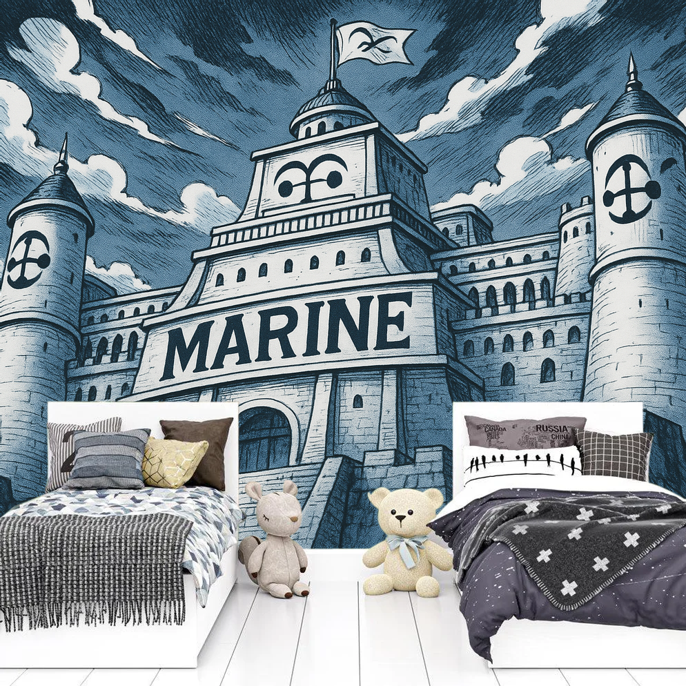 One Piecce Mural Wllpaper  Marine Headquarters Epic View - Detailed wallpaper pattern view