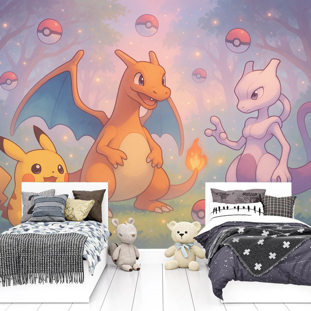Pokemon Mural Wallpaper  Magical Forest Adventure - Premium wallpaper design showcase