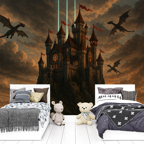Minecraft Mural Wallpaper  Dragon Castle Kingdom - Premium wallpaper design showcase