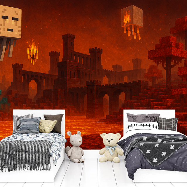 Minecraft Gamer Mural Wallpaper  Nether Realm Adventure - Premium wallpaper design showcase