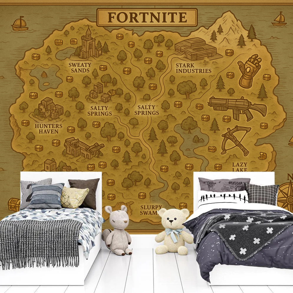 Fortnite Gamer Mural Wallpaper  Battle Royale Map - Detailed wallpaper pattern view