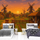 Minecraft Mural Wallpaper  Peaceful Village Life - Detailed wallpaper pattern view