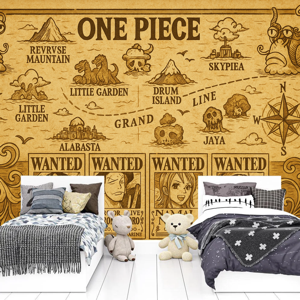One Piece Mural Wallpaper  Grand Line Treasure Map - Detailed wallpaper pattern view