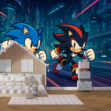 Sonic The Hedgehog Mural Wallpaper  Future City Speed Battle - Premium wallpaper design showcase