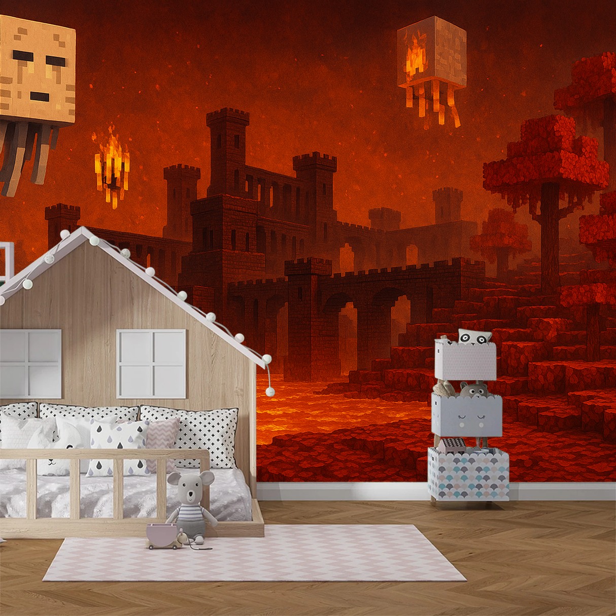 Minecraft Gamer Mural Wallpaper  Nether Realm Adventure - Detailed wallpaper pattern view