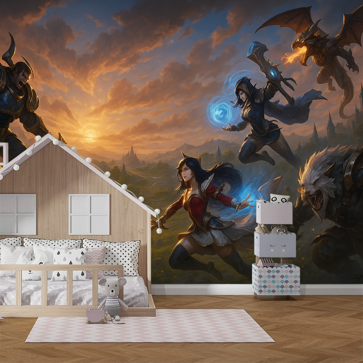League Of Legends Gamer Mural Bedroom  Epic League Champions Battle - Detailed wallpaper pattern view