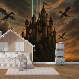 Minecraft Mural Wallpaper  Dragon Castle Kingdom - Detailed wallpaper pattern view