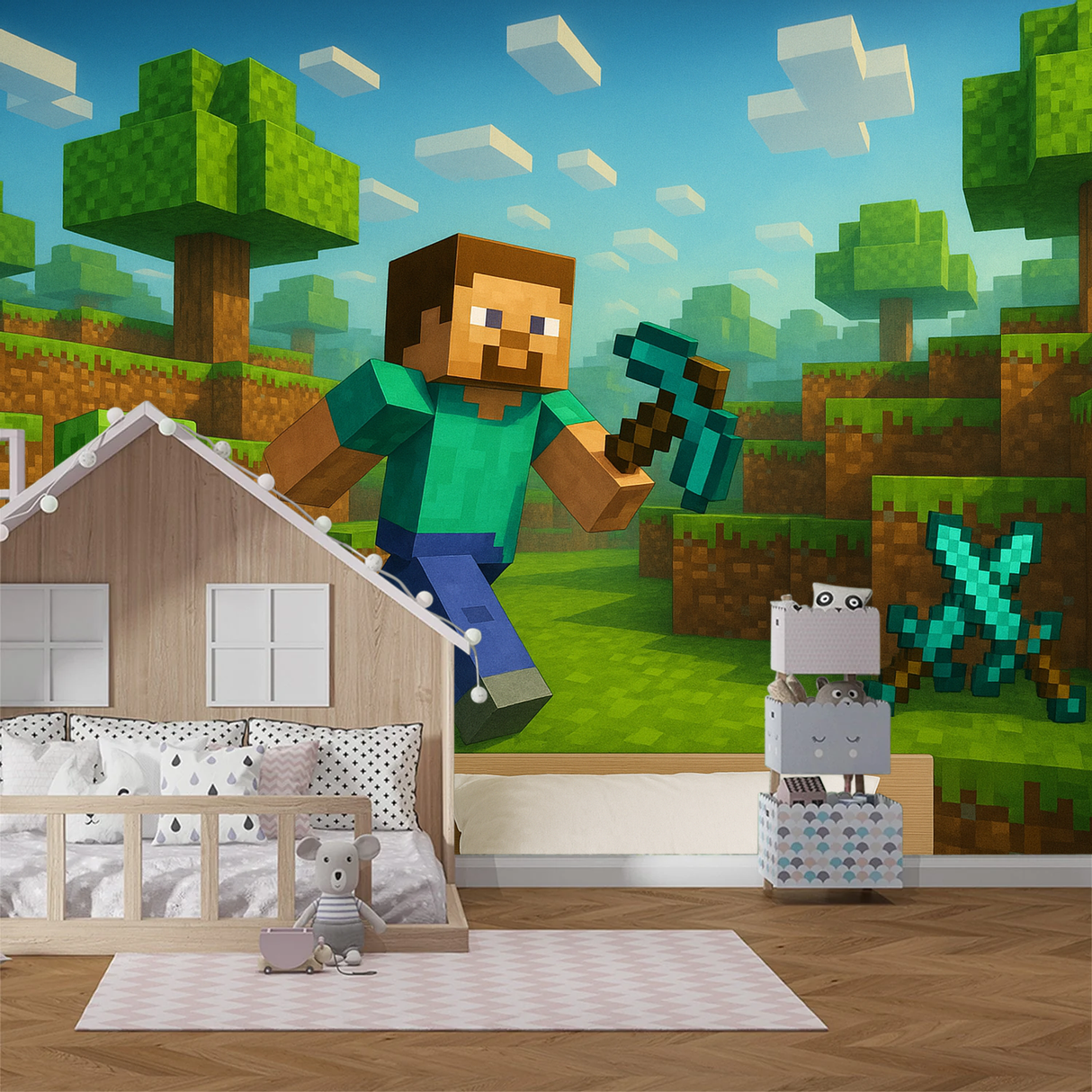 Minecraft Mural Wallpaper  Classic Adventure World - Detailed wallpaper pattern view