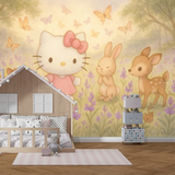 Hello Kitty Mural Wallpaper  Enchanted Butterfly Garden Kitty - Detailed wallpaper pattern view