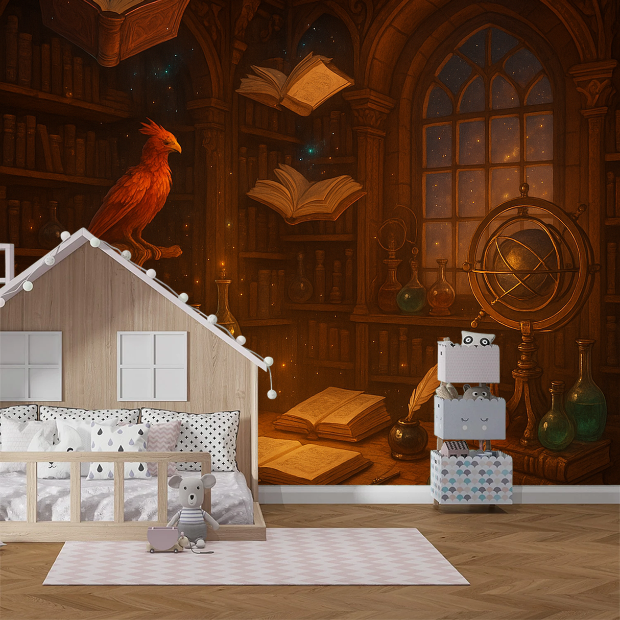Harry Potter Library Mural Wallpaper  Magical Study Room - Detailed wallpaper pattern view