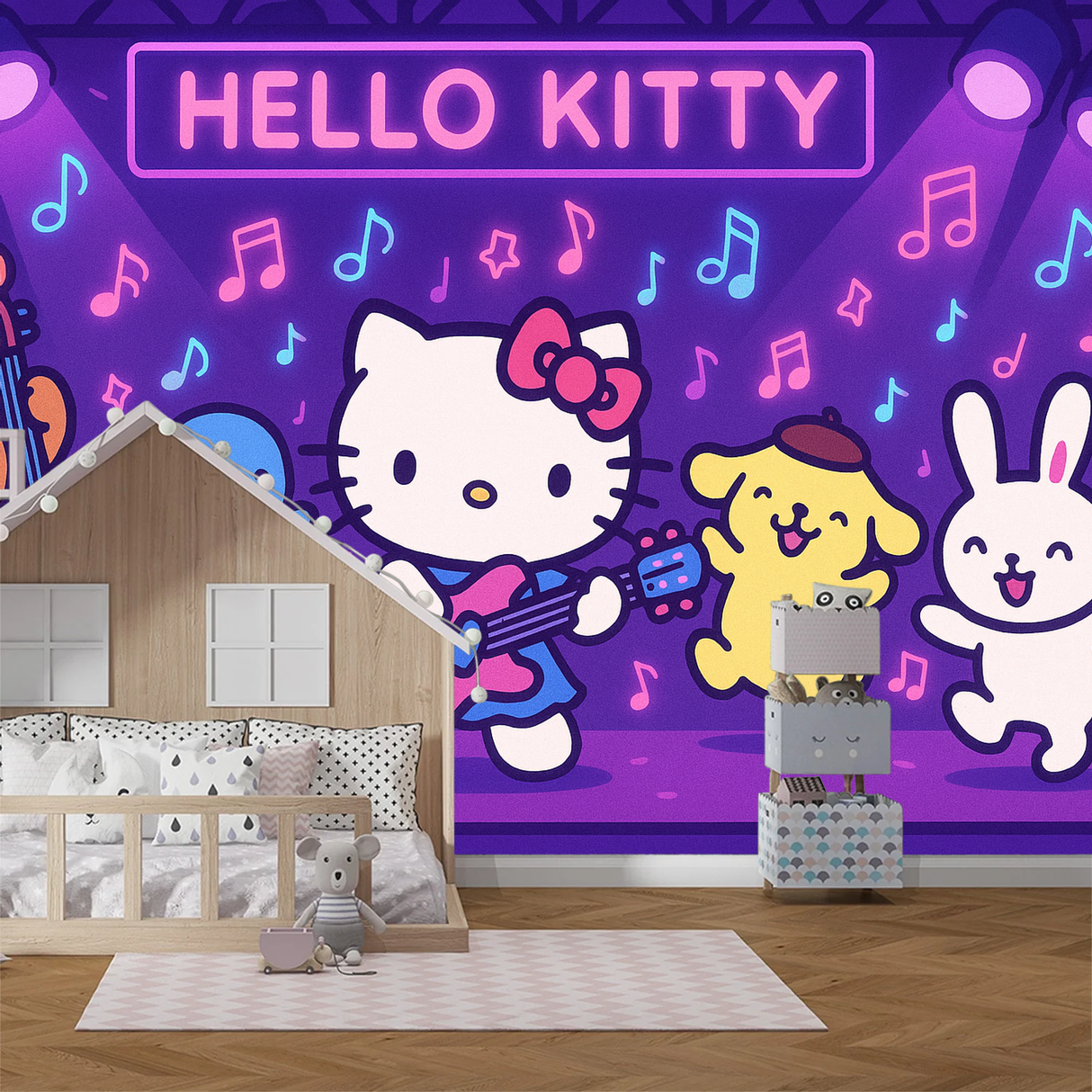 Hello Kitty mural wallpaper  Musical Festival - Detailed wallpaper pattern view