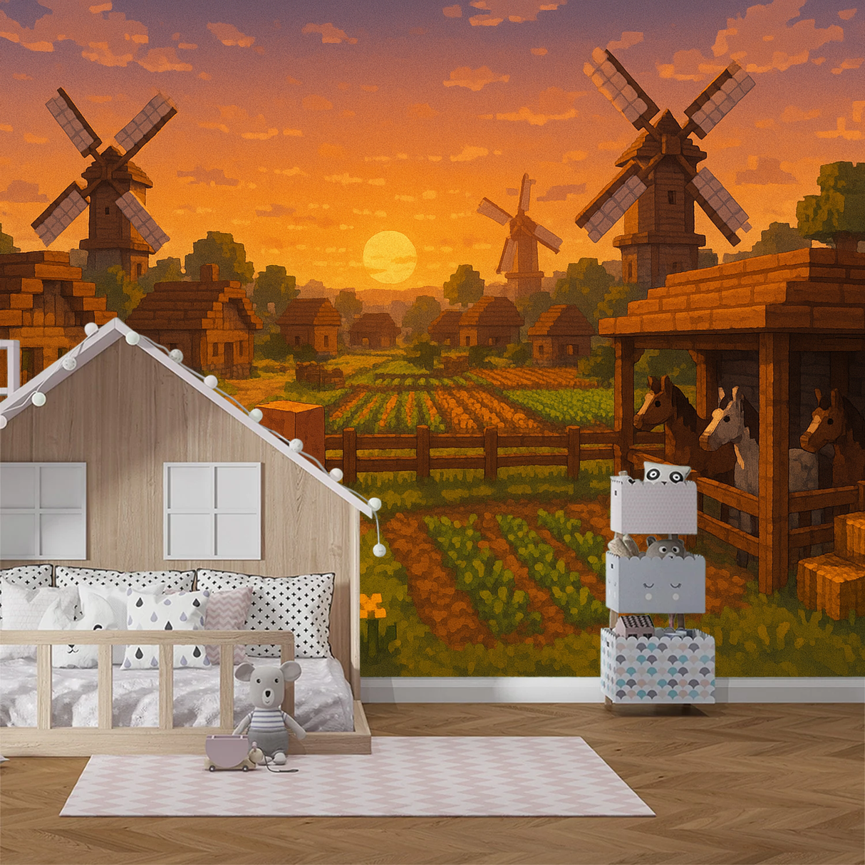 Minecraft Mural Wallpaper  Peaceful Village Life - Wallpaper application example