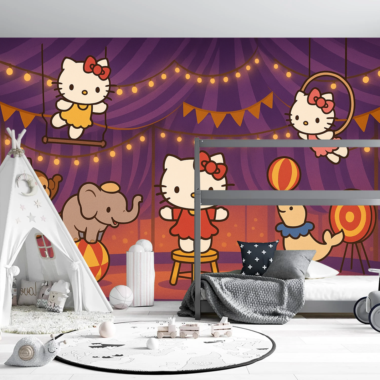 Gamer mural wallpaper  Hello Kitty Circus Adventure - Detailed wallpaper pattern view