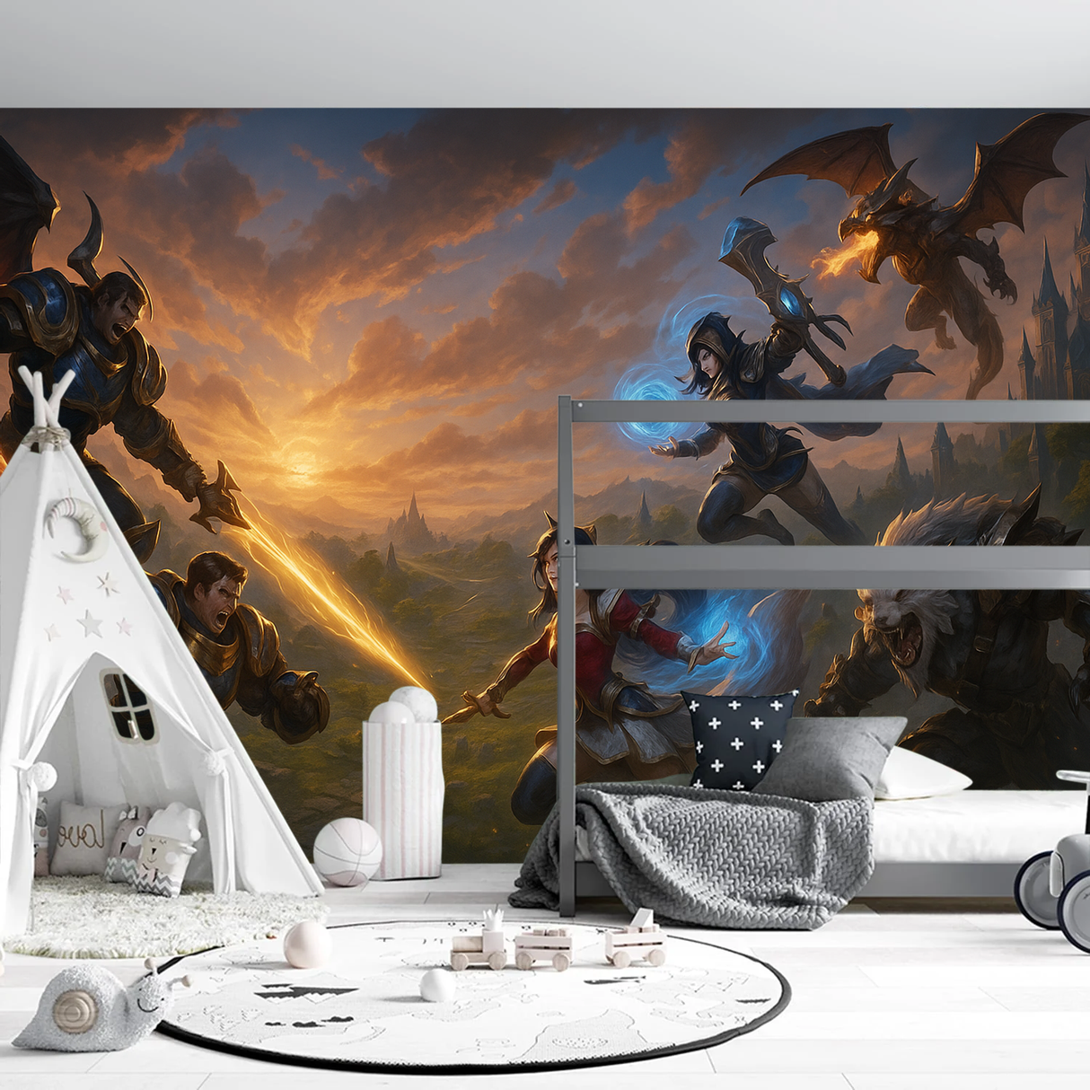 League Of Legends Gamer Mural Bedroom  Epic League Champions Battle - Wallpaper application example