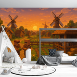 Minecraft Mural Wallpaper  Peaceful Village Life - Wallpaper design detail 4