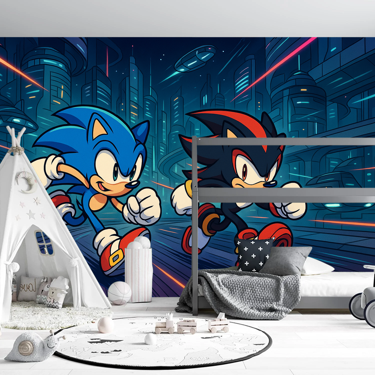 Sonic The Hedgehog Mural Wallpaper  Future City Speed Battle - Detailed wallpaper pattern view