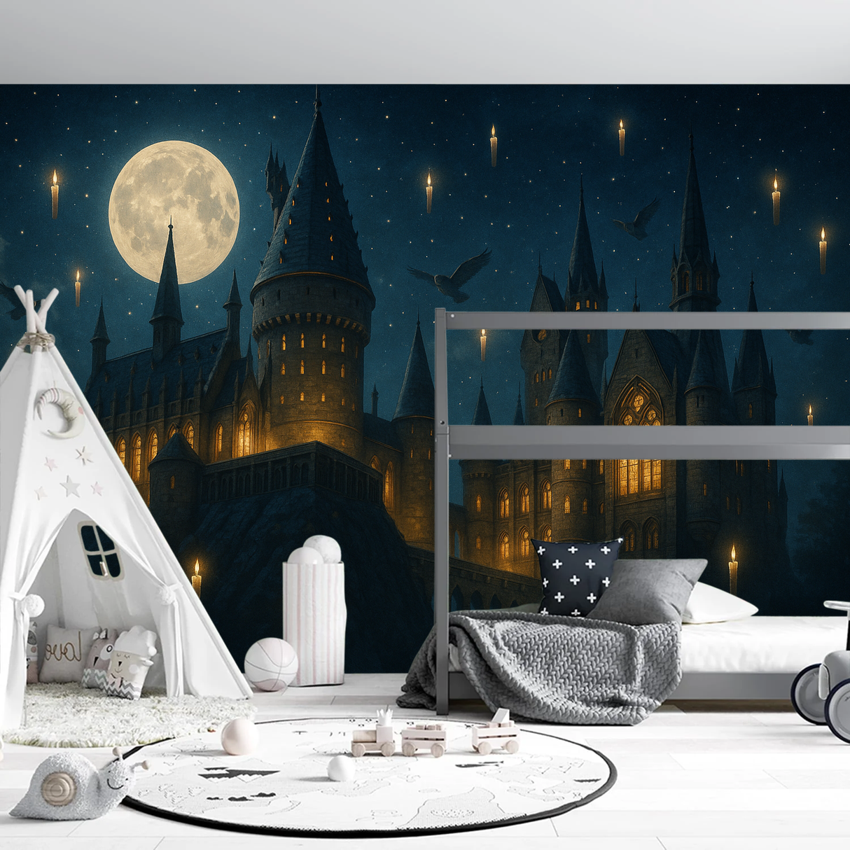 Fantasy Mural Wallpaper  Harry Potter Hogwarts Castle Night Scene - Wallpaper application example