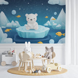 Kids polar bear mural displayed in a playroom with reading nook