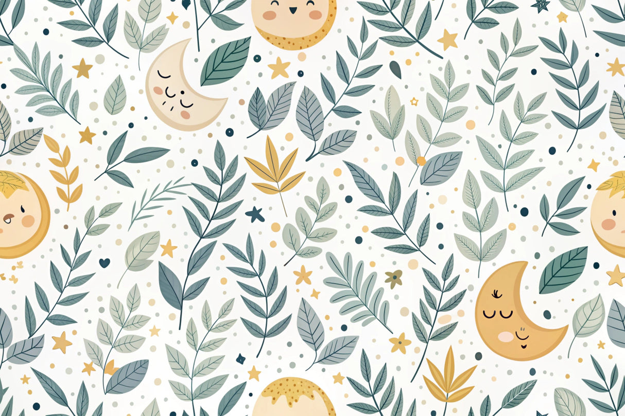 Botanical Moon and Stars Pattern design file showing intricate leaf details and celestial elements