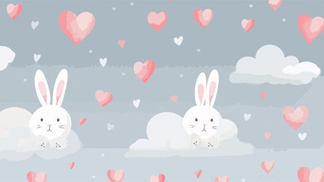 Bunny and hearts nursery wallpaper design file showing full pattern repeat