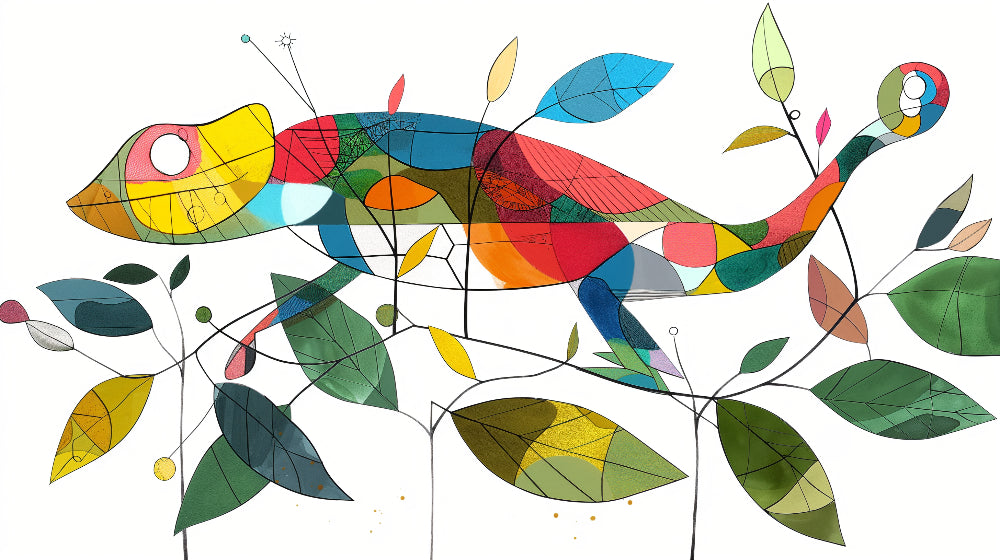 Chameleon wallpaper design file showing vibrant geometric pattern on white background