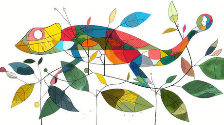 Chameleon wallpaper design file showing vibrant geometric pattern on white background