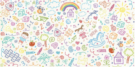 Kids Doodle Art Wallpaper design file showing playful hand-drawn elements and cheerful colors on white background