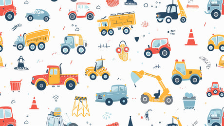 Construction vehicles wallpaper design file showing detailed pattern of trucks and machinery