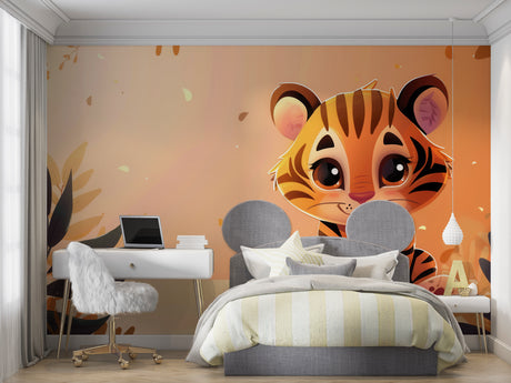 Baby Tiger Wallpaper creating a warm and friendly nursery atmosphere with soft orange tones