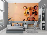 Cute Tiger Mural displayed in a modern kids playroom with natural lighting
