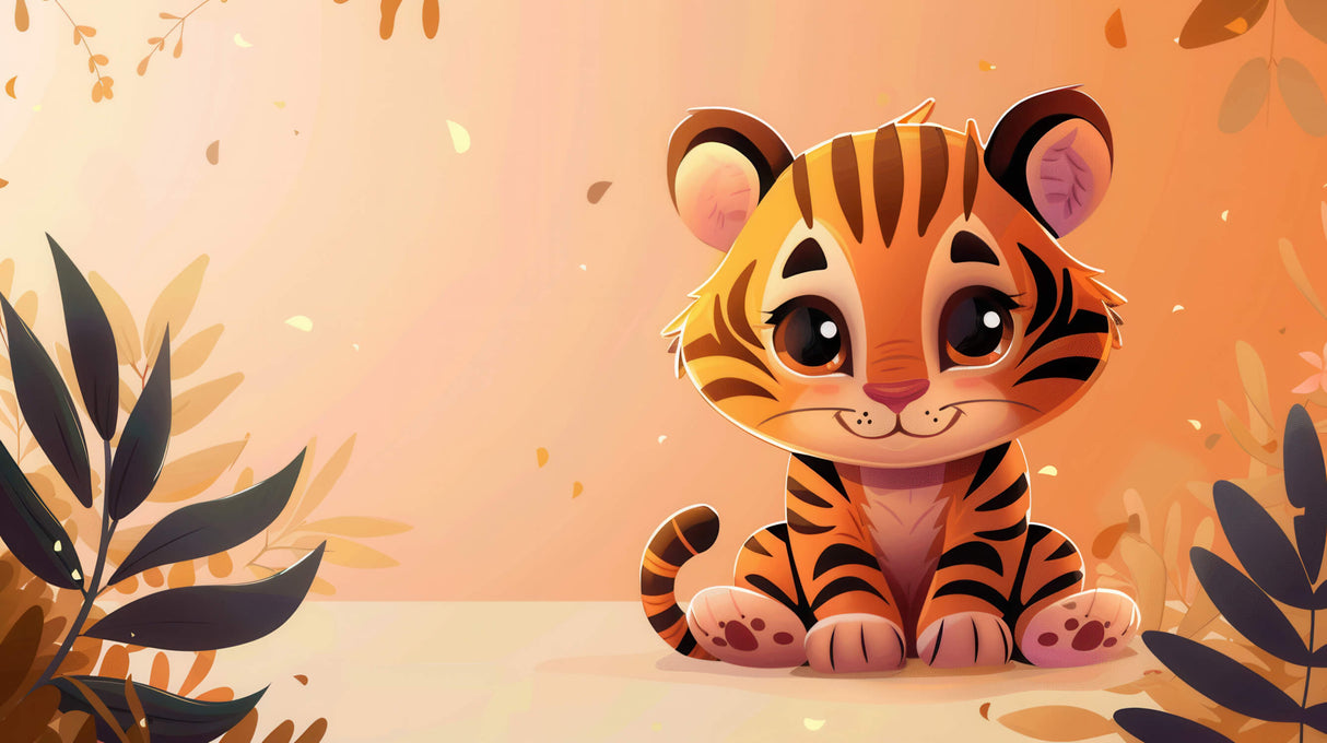Baby Tiger design file showing detailed pattern with warm orange backdrop and playful leaf details